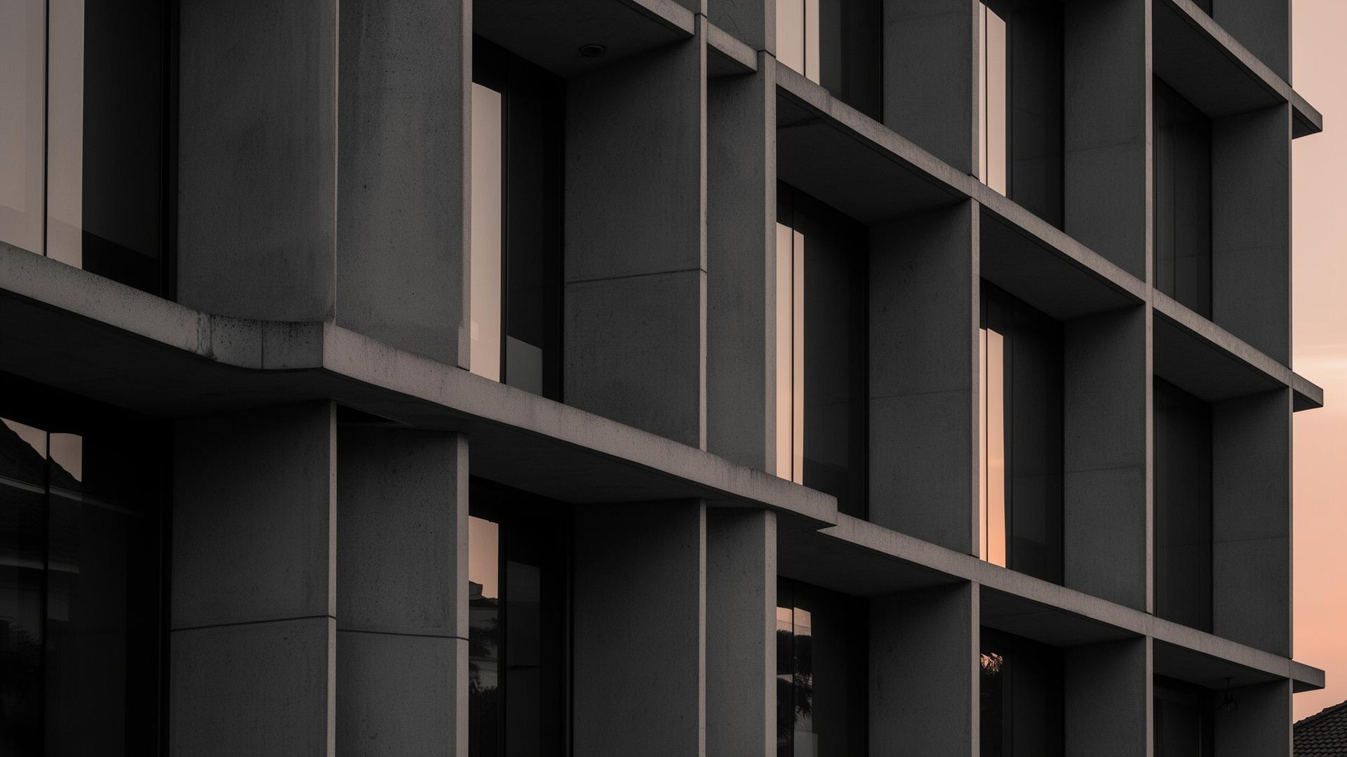 A muted Singapore architectural facade at dusk.